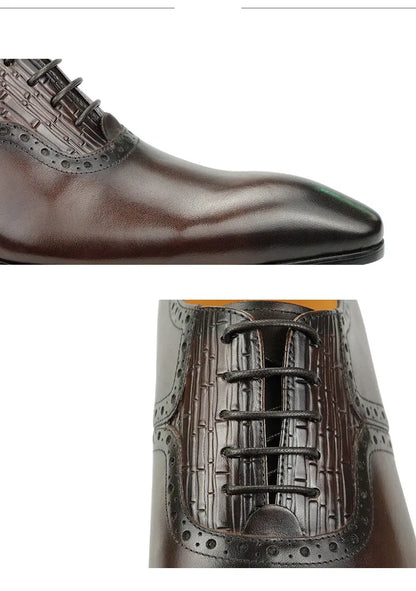 Mens Oxfords Shoes Business Lace-up Leather Office Brogue Pointed Formal Dress Wedding Party Shoe for Coffee Black Plus Size
