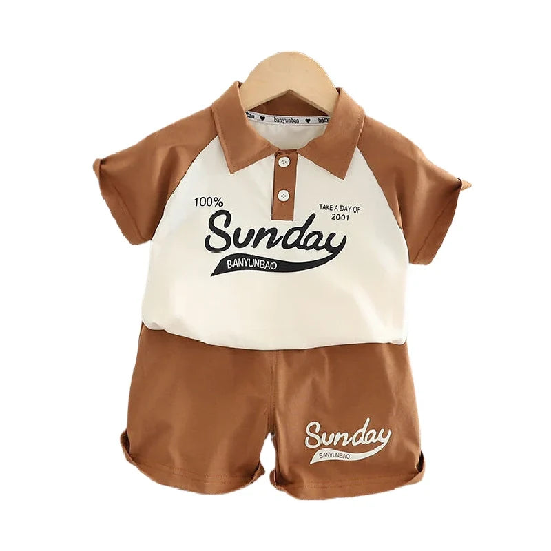 Children's Clothing Set for Baby Boy Girl Summer Letter Polo T-Shirt Shorts 2-Piece Suit Cute Infant Outfit
