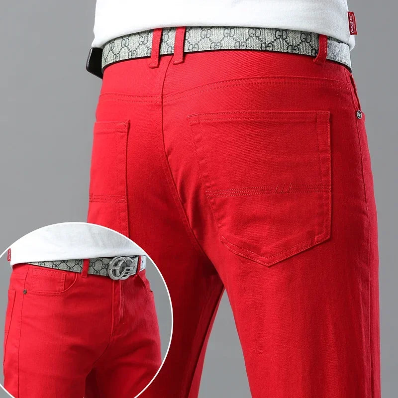 5 Colors 98% Cotton Stretchy Jeans Men's Mid-waist Straight Pencil Denim Trousers Brand Clothing Personality Fashion Male Pants