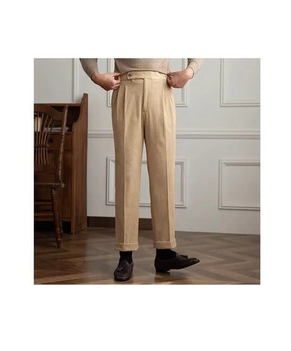 Classics Italian Naples Style Men's Suit Corduroy Pants Men High Waist Straight Work Formal British Business Brand Trousers Male