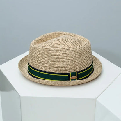 Fashion Vintage British Trilby Straw Hat Breathable Cuban Travel Cap Beach Sun Hat Handwoven Men's Summer Straw Fedora