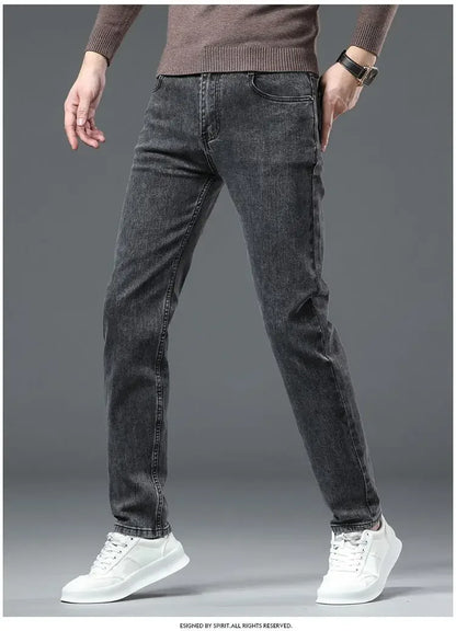 2025 New Men Fashion  Slim Fit Jeans Male Elasticity Smart Casual Mid Classics Straight Denim Pants Wedding Party Black Trousers