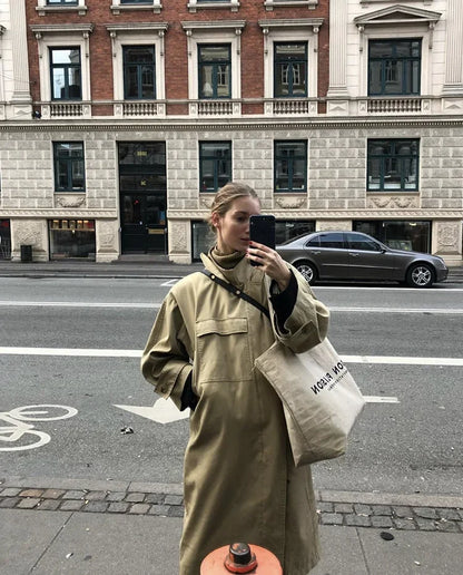 long blazer jacket women khaki Single Breasted Long Sleeve lapel collar warm Spring Autumn Lady Blazer