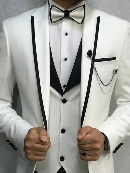 Men Suits Slim Fit One Button Casual Business Groomsmen Brown Peak Lapel Tuxedos For Formal Wedding (Blazer+Pants+Vest)