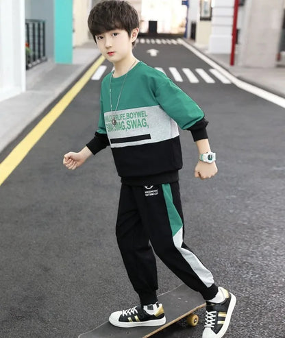 Colorblock Sweatshirt Set Children Clothes 7 To 11 Years Junior Boys' Autumn Winter Clothing Kids Suit Boy 4 8 10 Year Old Child