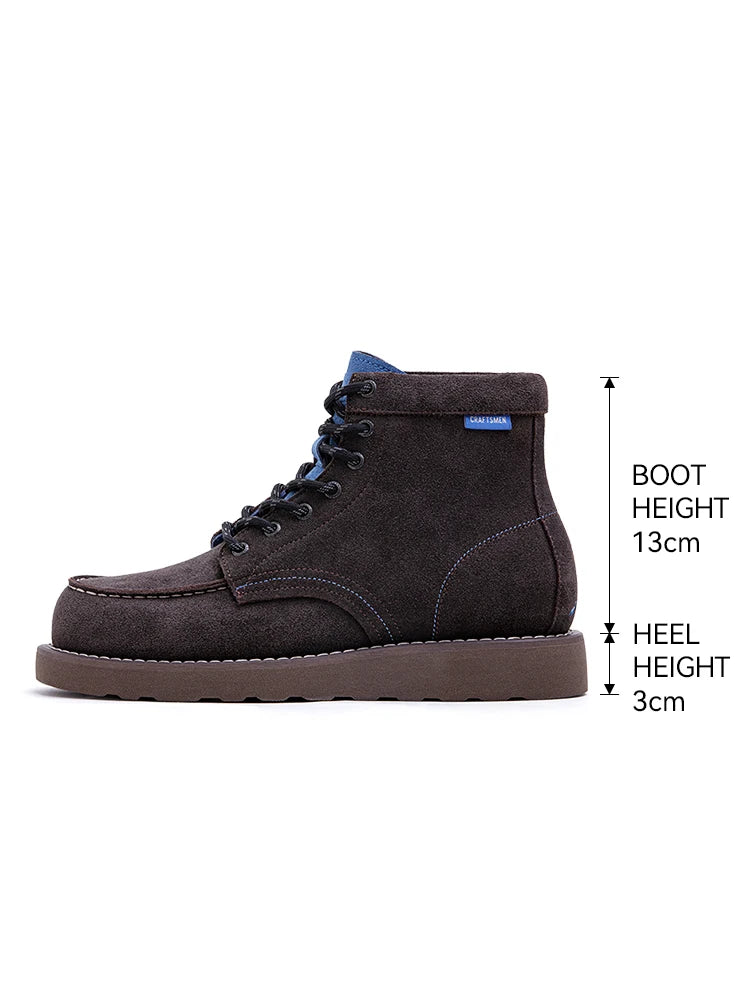 Maden Men's Vintage Brown Cow Suede Work Boots Chunky Sole Lace-Up High Top Thermal Combat Boots for Autumn and Winter Shoes