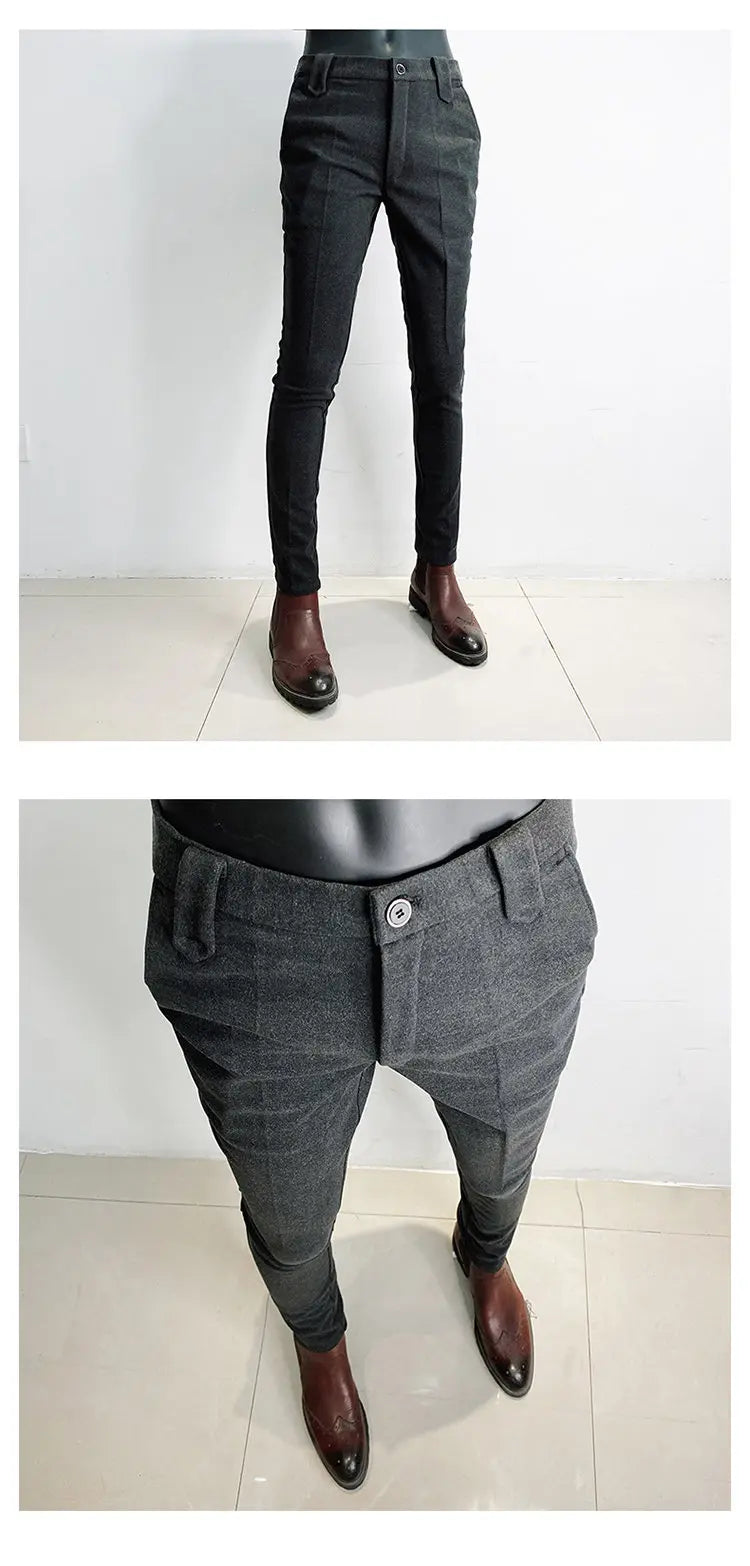 Autumn Winter Thickened Woolen Men Suit Pants New Solid Keep Warm Casual Slim Straight Pant Business Office Social Dress Pants