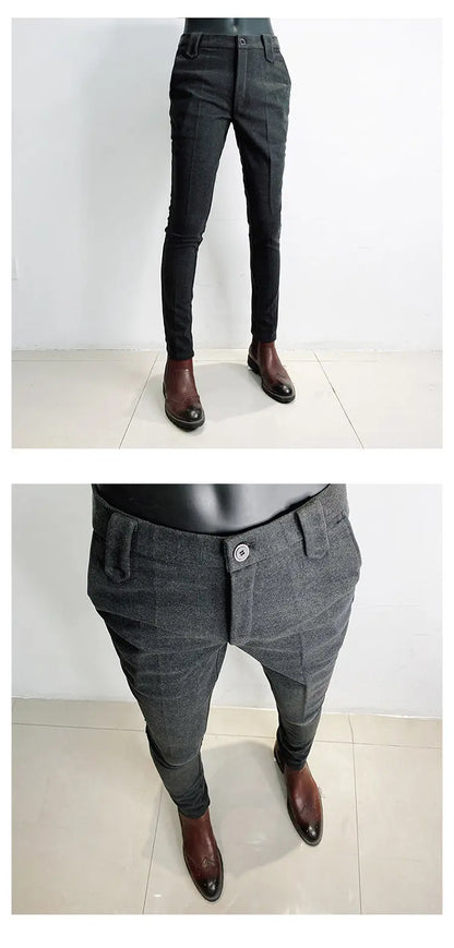 Autumn Winter Thickened Woolen Men Suit Pants New Solid Keep Warm Casual Slim Straight Pant Business Office Social Dress Pants