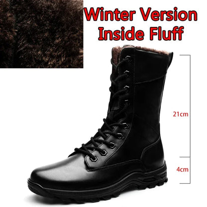 SURGUT High Top Style Snow Boots Men Warm Men Lace Up Tactical Boots Brand Fashion Winter Ankle Boots Leather Outdoor Footwear