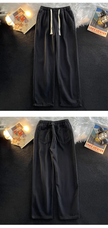 Casual Loose Straight Leg Men's Jeans Drawstring Elastic Waist Wide Leg Long Trousers High Street Fashion Denim Pants