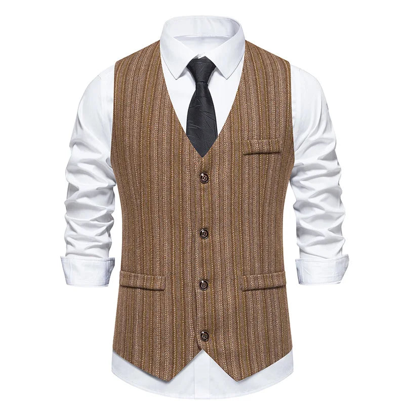 Men Waistcoat Autumn Vintage Striped Single-breasted Man Vest Slim Sleeveless Business Casual Versatile Male Suit Vest