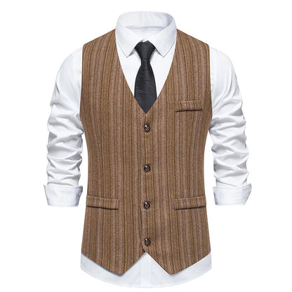 Men Waistcoat Autumn Vintage Striped Single-breasted Man Vest Slim Sleeveless Business Casual Versatile Male Suit Vest
