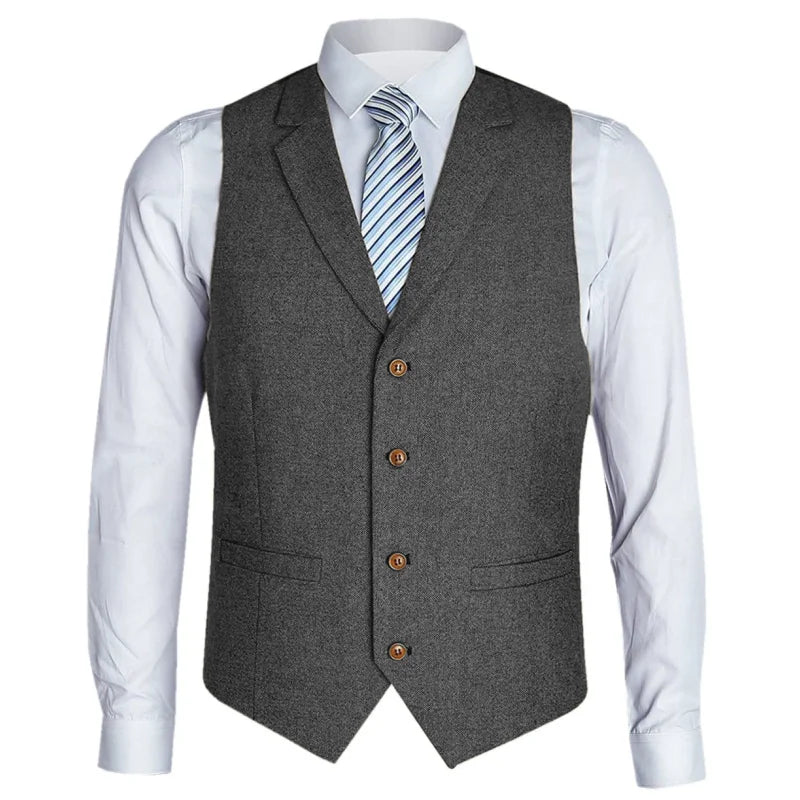 Men Vest Black Herringbone Single Button With Lapel Waistcoat For Birthday Wedding Business Banquet Work Men Suit Vest