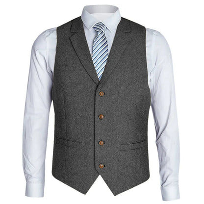 Men Vest Black Herringbone Single Button With Lapel Waistcoat For Birthday Wedding Business Banquet Work Men Suit Vest