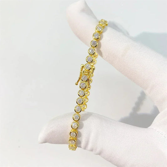 Bracelet de tennis 2 mm en moissanite pour femme et homme, en argent sterling 925 plaqué or 18 carats, chaîne hip-hop, bracelets ronds à diamants bulles