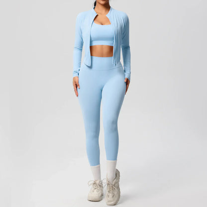 3pcs Sportswear Yoga Set Gym Sports Bra Zipper Jacket Leggings Clothes Sportswear Yoga Suits For Women Fitness Set Tracksuit