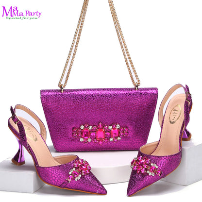 Wine Fashion Leisure Style 2025 New Coming Nigerian Women Shoes Matching Bag Set Pointed Toe High Quality  For Wedding Party