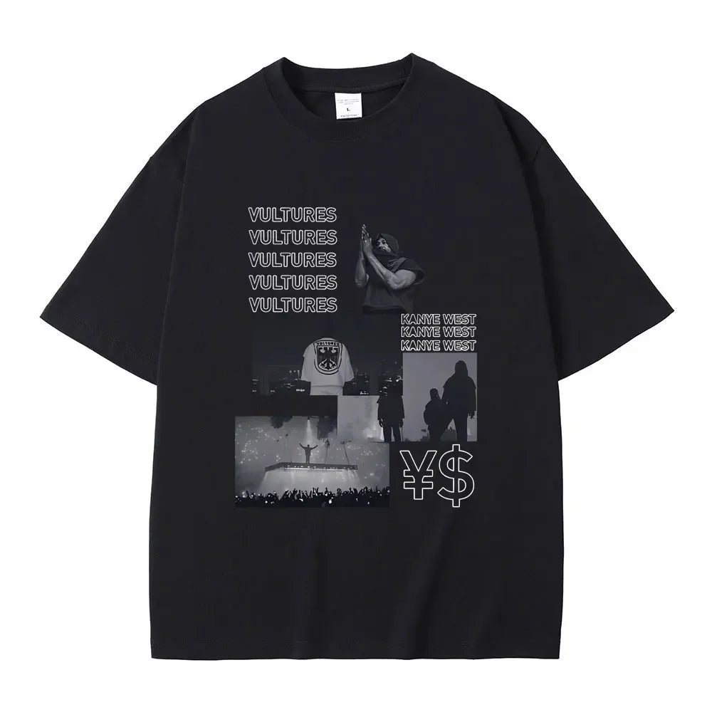 Rapper Kanye West Vultures New Music Album Graphic T Shirts Men Women Hip Hop Fashion Oversized T-shirts Male 100% Cotton Tshirt