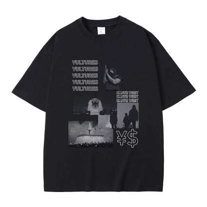 Rapper Kanye West Vultures New Music Album Graphic T Shirts Men Women Hip Hop Fashion Oversized T-shirts Male 100% Cotton Tshirt