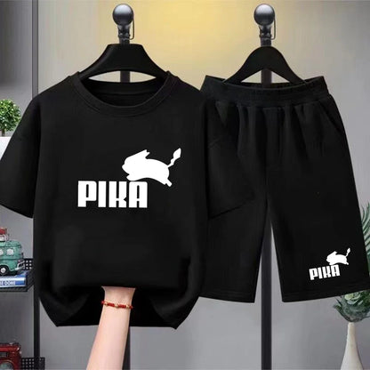 Summer Boy Girls Red Casual T Shirt Sets Rabbit Printed Kids Fashion Outfits Teen Children's Short Sleeve Tops Shorts 2pcs