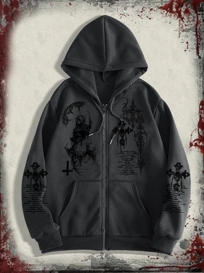 Men's Gothic Dark Angel Printed Zipper Hoodie, The Perfect Choice for Fashionable Streetwear in Casual Occasions
