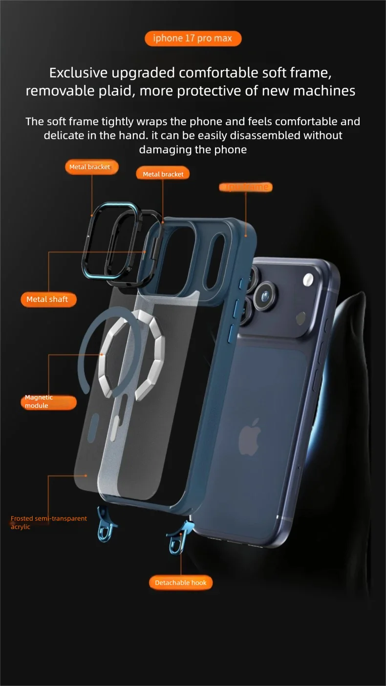 Metal Lens Stand Magnetic Case For iPhone 17 Air 16 Plus 15 14 13 Pro Max With Crossbody Lanyard Strops Heavy Duty Protection
