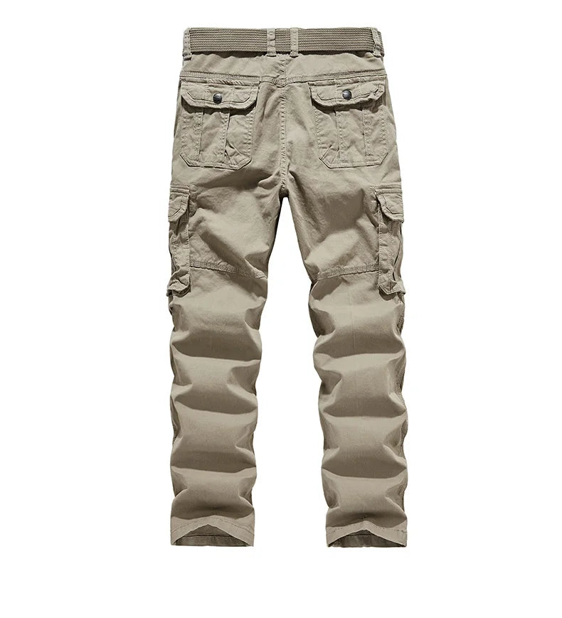 2026 Men's Cargo Pants Straight Leg Cotton Stretch Tactical Trouser Male Military Outdoor Camping Fishing Casual Work Wear Khaki