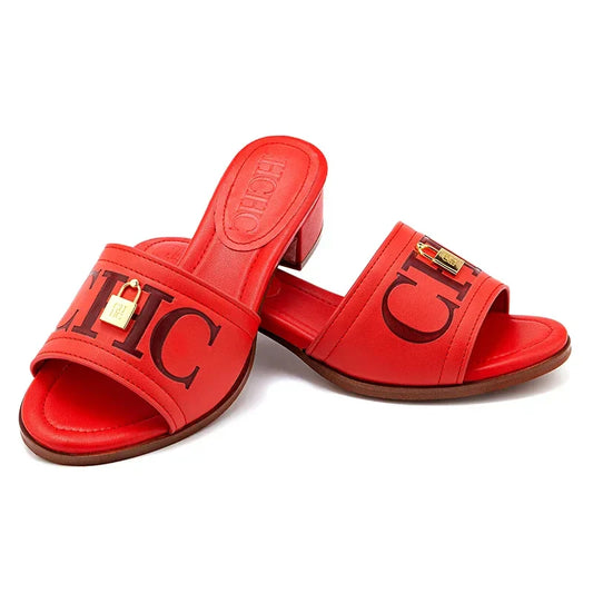 Fashion Monogram Print Elegant Design Women's Low Heeled Slippers Solid Color High Quality Metal Lock Simple Single Shoes