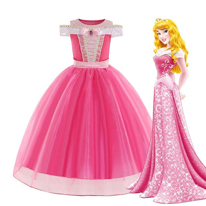 Aurora Kids Cosplay Costume Princess Deluxe Outfits Children Birthday Party Elegant Ball Gown Fairy Disguise Apparel 12Y