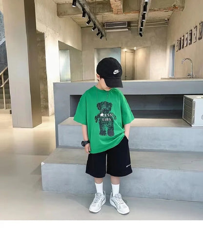 Summer Boys Cotton Cartoon Alphabet Short-Sleeved t-Shirt Tops+Short Pant Set School Kids Tracksuit Children 2PCS Outfit 3-16Yrs