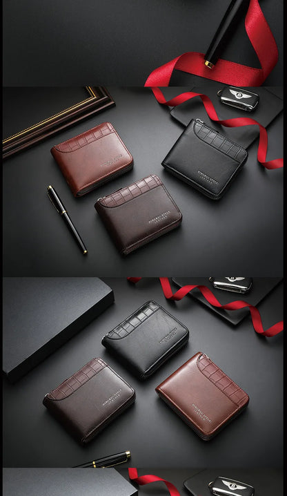 Leather Men’s Wallet Luxury Mens Purse Male Zipper Card Holders with Coin Pocket Rfid Wallets Gifts Men Money Bag Birthday Gifts