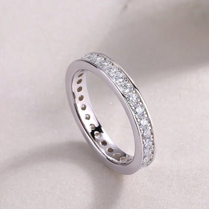 D VVS1 All Moissanite Ring S925 Silver Plated 18k White Gold Fine Eternity Bands Engagement Wedding Rings for Women Man