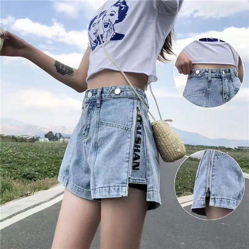 Short Pants For Woman To Wear Jeans Wide Mini Denim Women's Shorts Punk Print Low Price Elasticty Luxury Fashion Y2k Harajuku XL