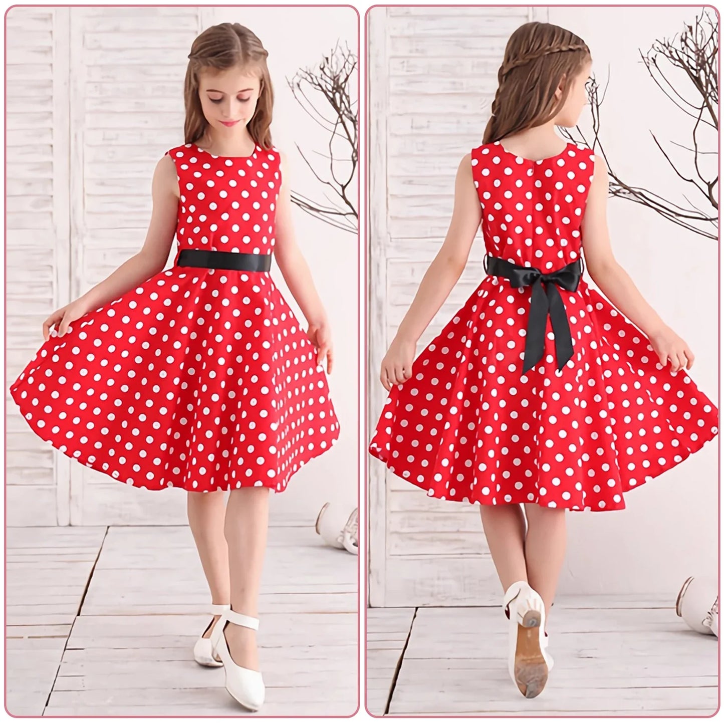 Girl's Retro Dress,Summer Princess Sleeveless Polka Dots Cotton Lightthin Romantic Floral 50s Vintage Dress Party Wedding Daliy