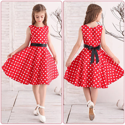 Girl's Retro Dress,Summer Princess Sleeveless Polka Dots Cotton Lightthin Romantic Floral 50s Vintage Dress Party Wedding Daliy