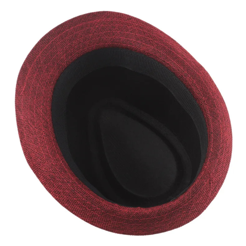Middle Aged Linen Curled Jazz Hat Summer British Retro Top Hat Outdoor Plain Solid Linen Sun Visor Hat Party Fedoras Cap
