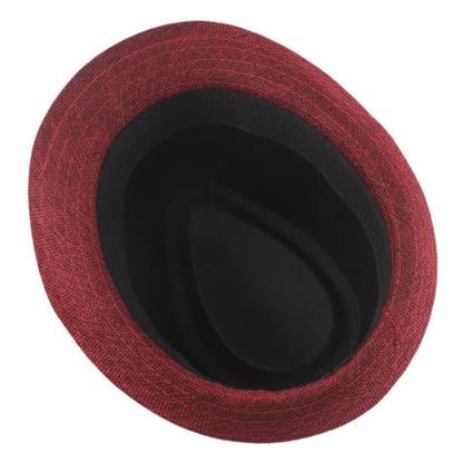 Middle Aged Linen Curled Jazz Hat Summer British Retro Top Hat Outdoor Plain Solid Linen Sun Visor Hat Party Fedoras Cap