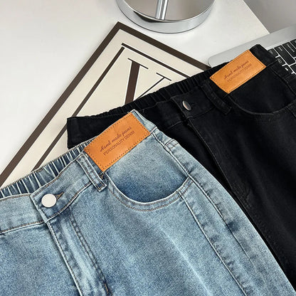 Women's Split Leg Opening Drainpipe Jeans, Casual Ankle Length Denim Pants, Straight Leg, Plus Size, Spring, Autumn, 100kg, 1649