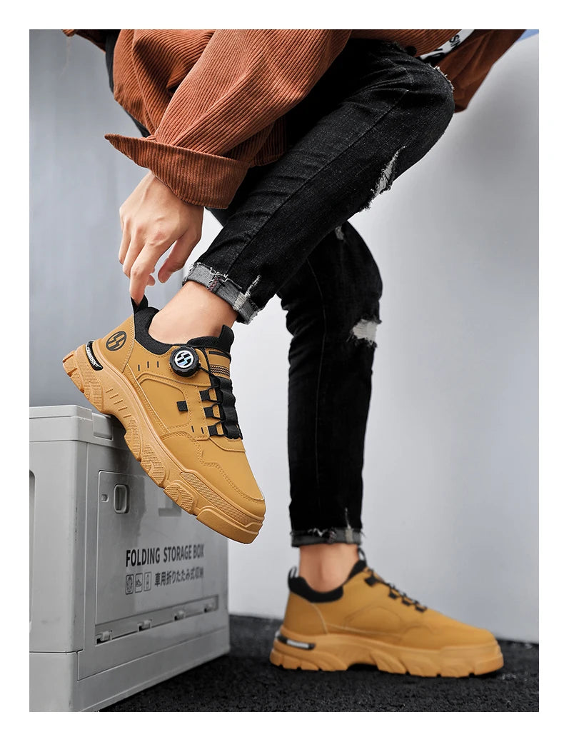 Men's boots autumn and winter new rotating shoelaces fashion casual boots youth outdoor boots anti slip soft sole workwear boots