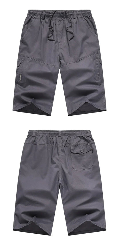 2026 Cotton Cargo Shorts Men's Lightweight Breathable Solid Color Drawstring Waist with Zipper Pocket Casual Summer Short Pants