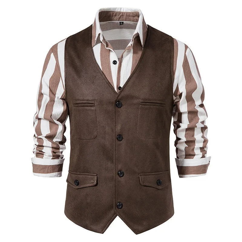 Man Vest Vintage Solid Single-breasted Male Waistcoat Slim V-neck Sleeveless Business Casual Versatile Men Suit Vest