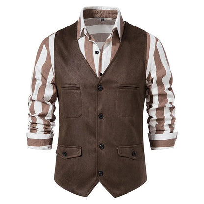 Man Vest Vintage Solid Single-breasted Male Waistcoat Slim V-neck Sleeveless Business Casual Versatile Men Suit Vest