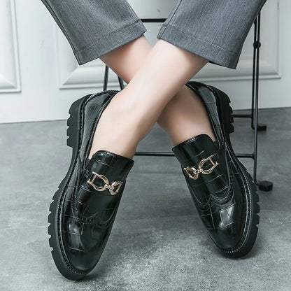 Trendy Brand Green Brogue Shoes Men's Leather Business Shoes Groom's Wedding Men's Loafers British Style Dress Shoes Men