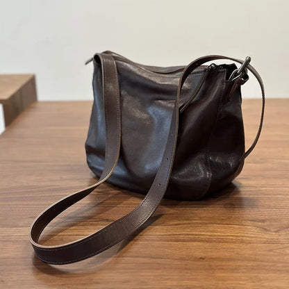 Simple Genuine Leather Women's Shoulder Bags 2026 New Nature Soft Cowhide Solid Color Versatile Crossbody Bags