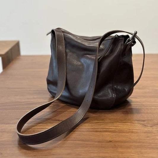 Simple Genuine Leather Women's Shoulder Bags 2026 New Nature Soft Cowhide Solid Color Versatile Crossbody Bags