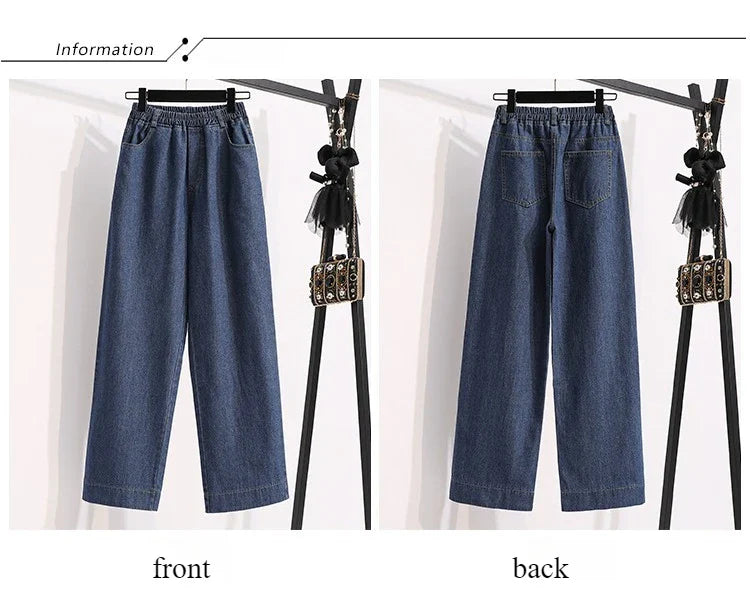2026 Plus Size Jeans Spring Autumn High Waisted Straight Leg Women's Oversized Pants Loose Casual Wide Leg Jeans With Pockets