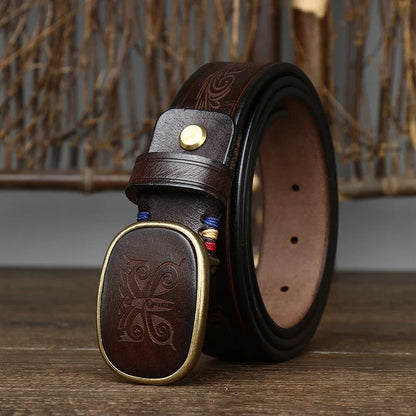 3.5CM Pure Cowhide High Quality Genuine Leather Belts for Men Laser Engraving Strap Male Smooth Buckle Jeans Cowboy Luxury