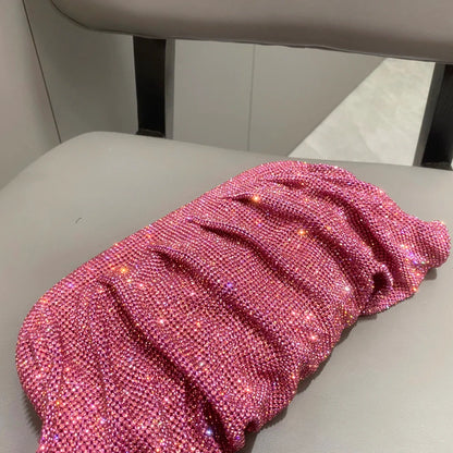 Shiny Handle Rhinestones Handmade Evening Clutch Bags New Folds Purses And Handbags Luxury Designer Wedding Party High Quality
