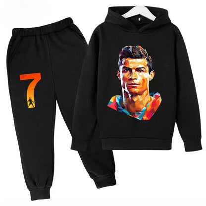 Quick-Dry CR7 Kids Tracksuit 7-13Y Ronaldo 7# Print Sports Outfit Breathable Fabric Active Wear Kids Boutique Clothes