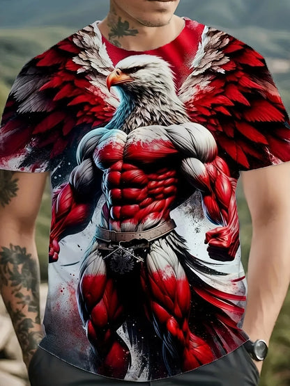 2025 Fashion Eagle Muscle Men's T-Shirts O-Neck Casual Tops Short Sleeve 3D Animal Printing Street T Shirt 6XL Men's Clothing